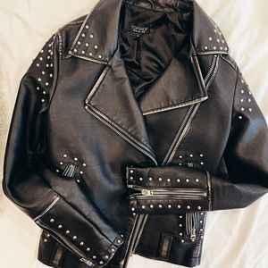 Topshop faux studded leather black moto jacket